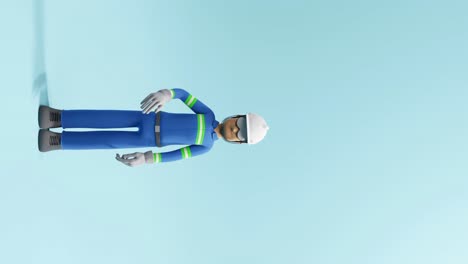 Vertikale-3D-Animation-Eines-Bauarbeiters,-Der-Mit-Der-Hand-Winkt