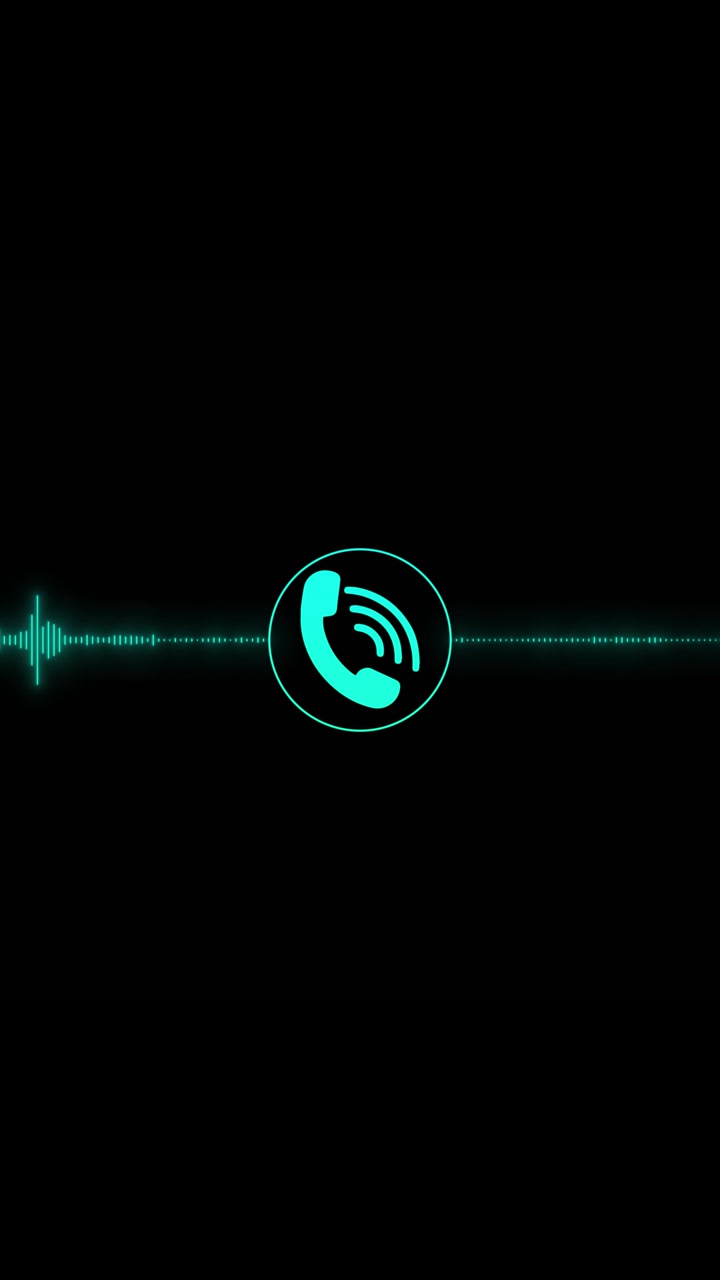 Sfondo con forma d'onda di chiamata telefonica color ottanio, con linea di impulso audio luminosa, spazio nero e moderno