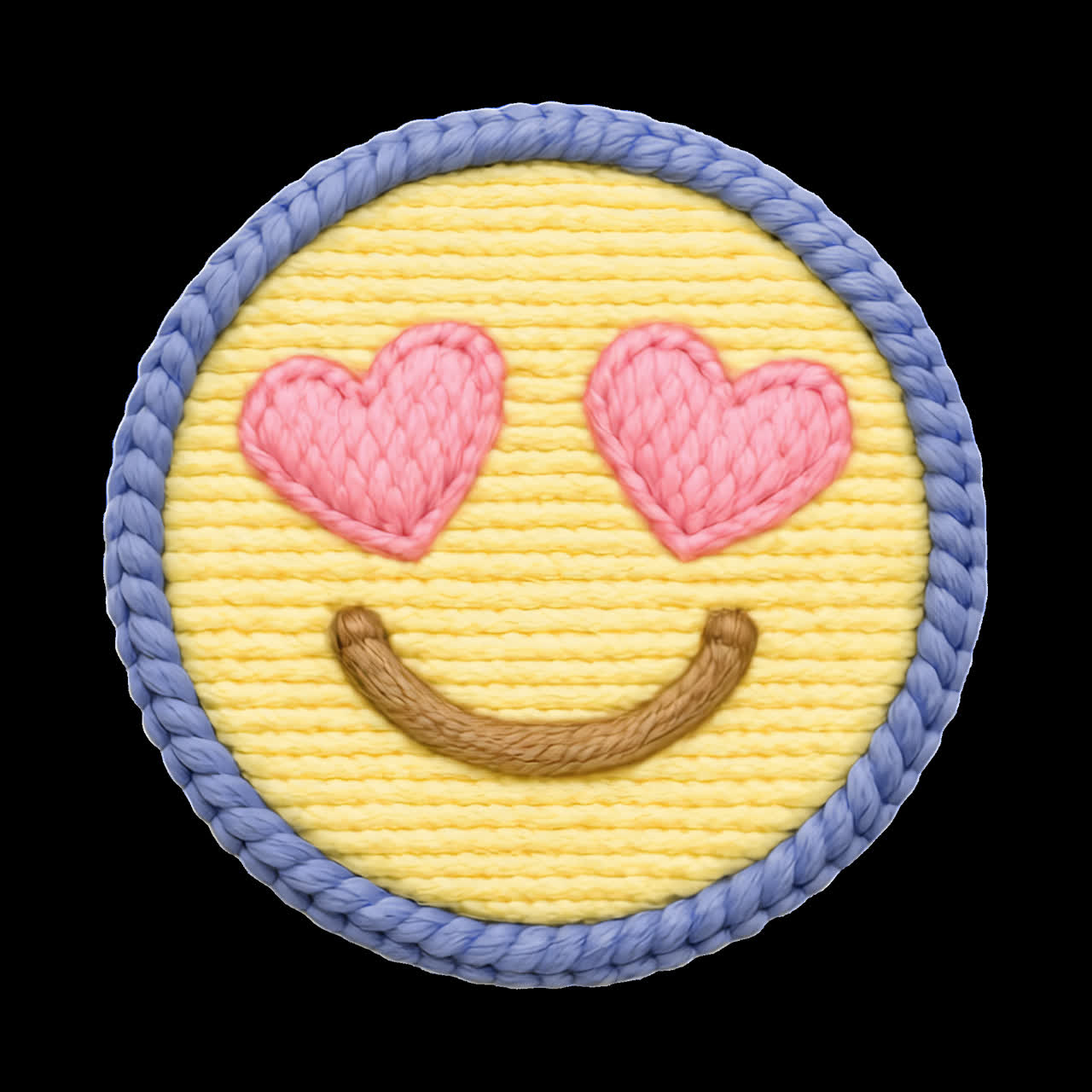 Animazione di emoji con occhi a cuore all'uncinetto, risorsa isolata, video 4K trasparente, canale alfa, ProRes 4444