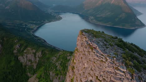 strytinden overlooking fjord and norwegian landscape in troms, norway