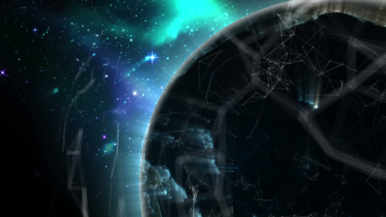 animación de la red de conexiones sobre el globo giratorio en el espacio