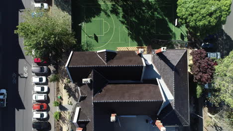 drone footage capturing church recently converted into a school which active renovations undertaken onsite