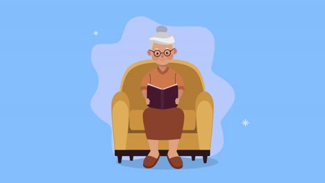 grandmother reading book character animation