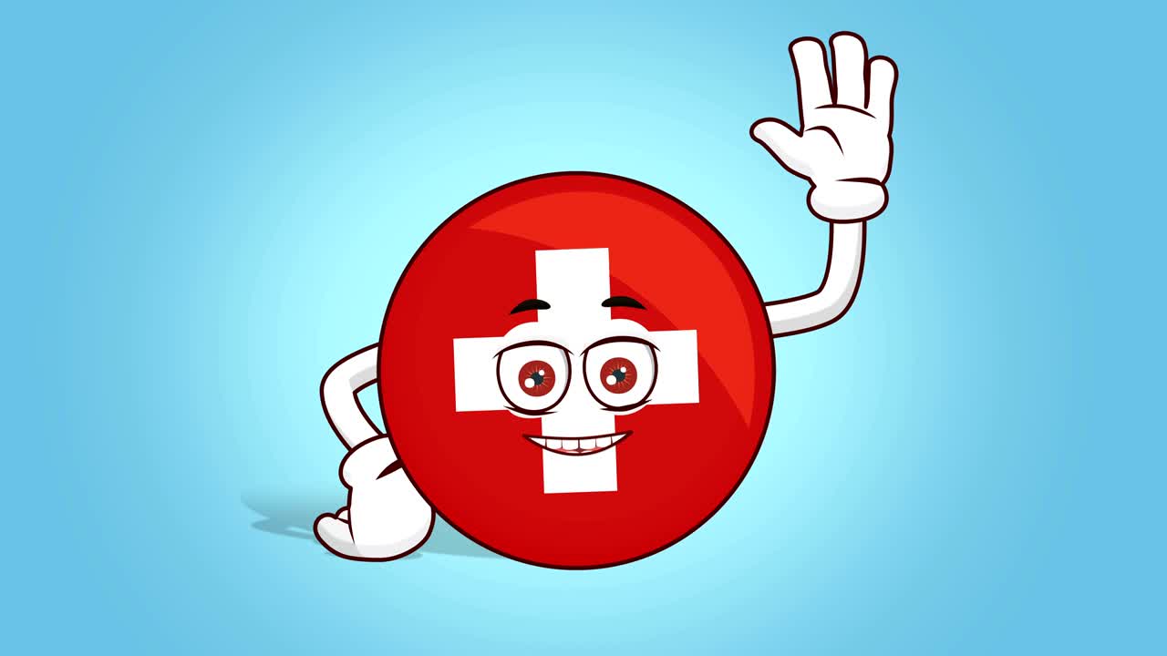 만화 아이콘 스위스 발 얼굴 애니메이션 하이 알파 매트와 함께 손을 흔들고