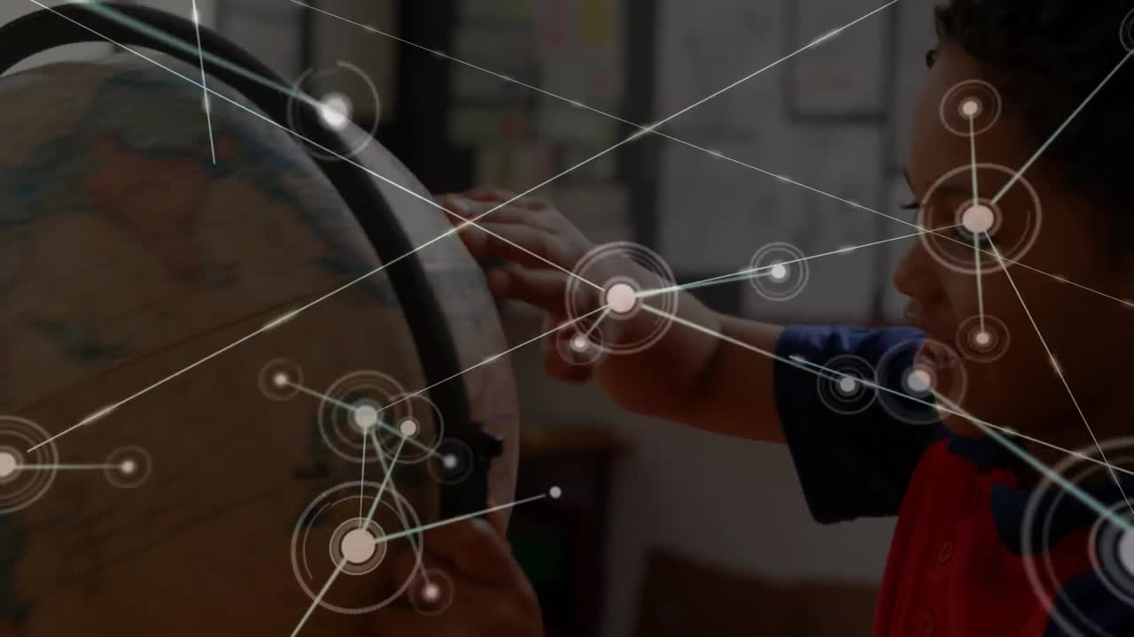 세계와 함께 두 인종의 학교 소년에 대한 연결 네트워크의 애니메이션