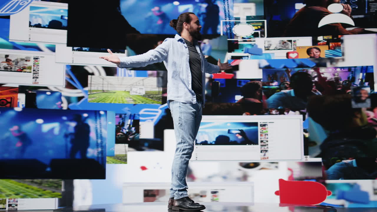 Unstoppable adult manages mobile notifications and visual storytelling