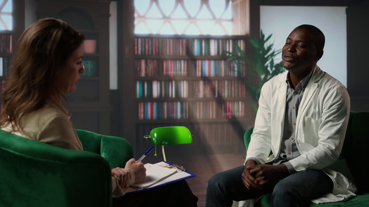 African american medic meeting with psychotherapist at counseling