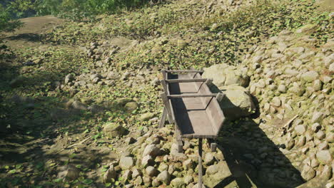 a wooden trough for animals in a forest setting