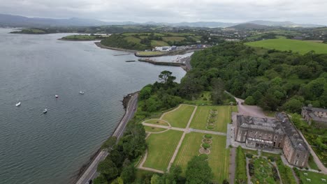 Bantry-House-and-gardens-south-west-County-Cork,-Ireland-high-aerial-drone-view