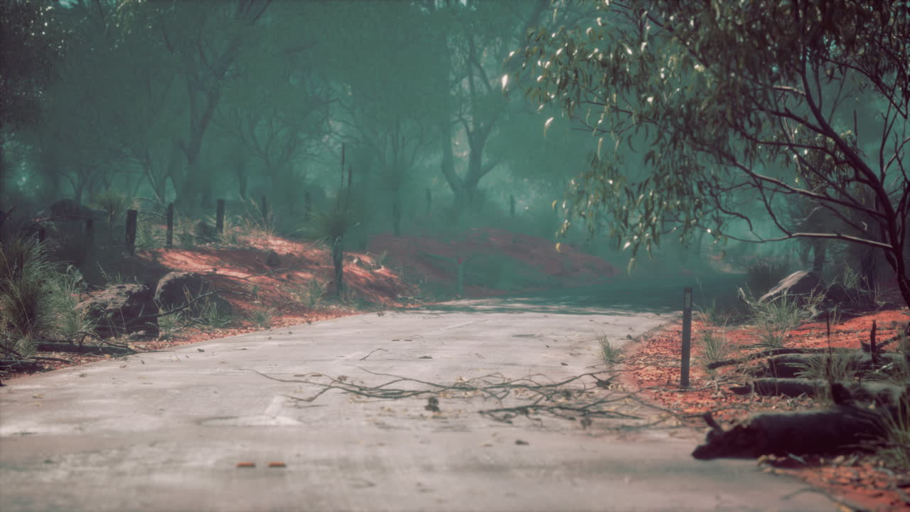 Straight route marking going along tall forest