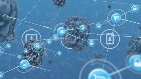 Animation-Eines-Verbindungsnetzwerks-über-Mechanischen-Menschlichen-Köpfen