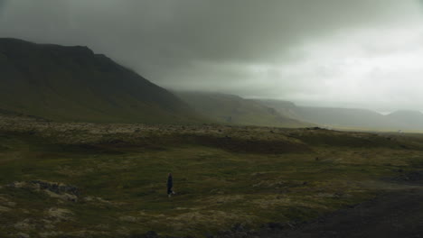 person walking through wilderness of iceland