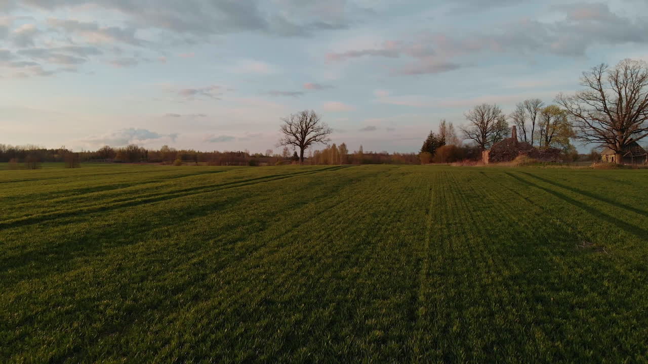 Aerial view of scenic background in Kuldiga plain in Latvia.