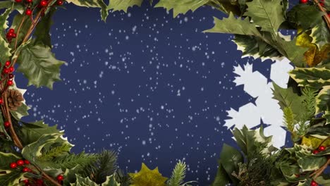 christmas holly border and snowflakes