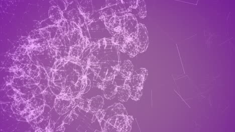 animation of 3d dna strand spinning over network of plexus connections on purple background