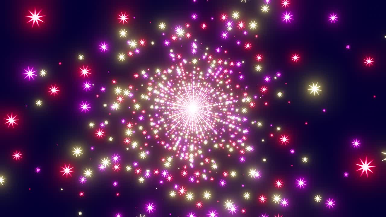 volando a través de un túnel de estrellas abstractas y coloridas.
