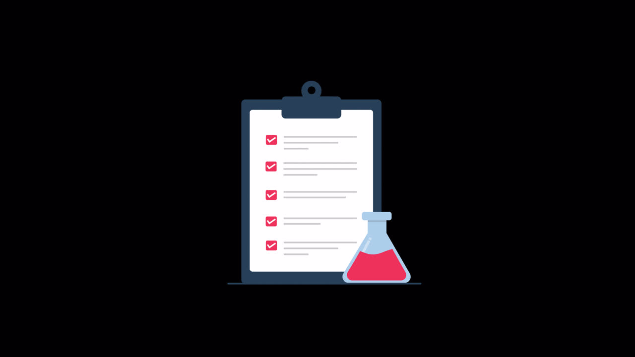 Animated Checklist on Clipboard with Laboratory Flask
