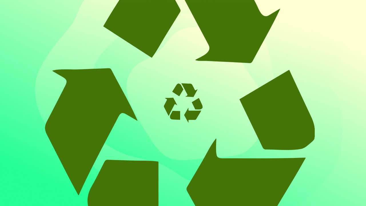animación de iconos de reciclaje sobre un fondo verde