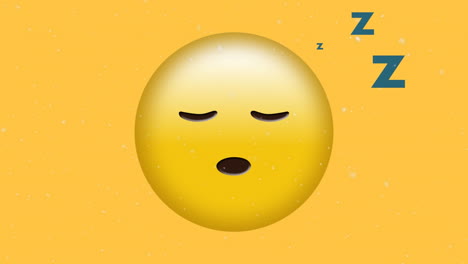 digital animation of white particles falling over sleeping face emoji on yellow background