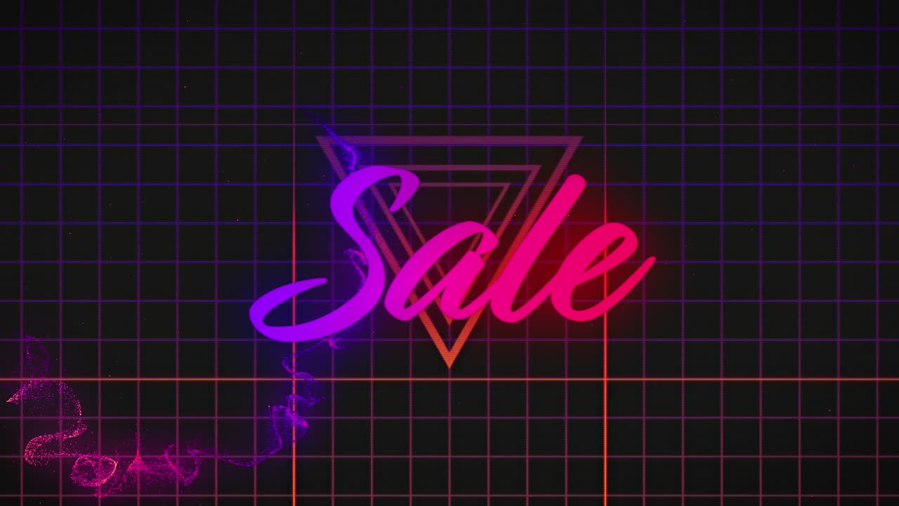 그리드 위에 판매 텍스트의 애니메이션과 검은 바탕에 다채로운 구름을 이동