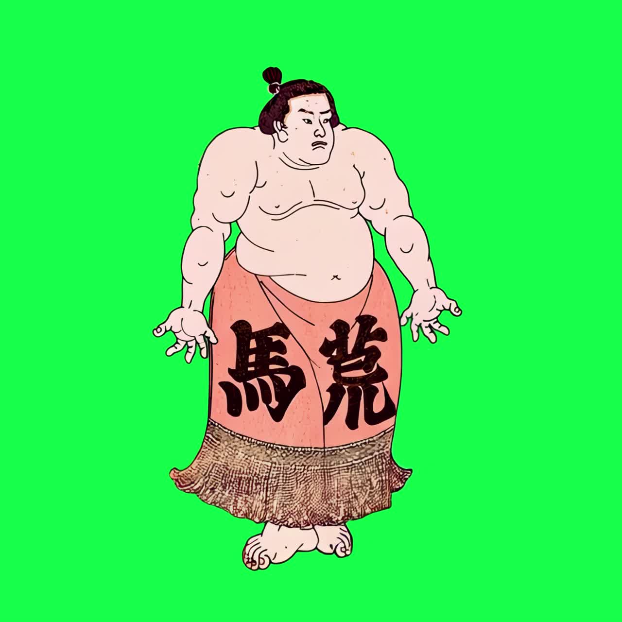 Personaggio animato di lottatore di sumo su schermo verde