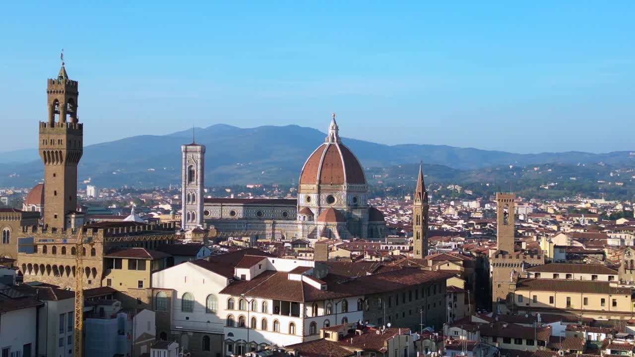 멋진 항공 상단 뷰 비행 대성당 중세 도시 피렌체 토스카니 이탈리아