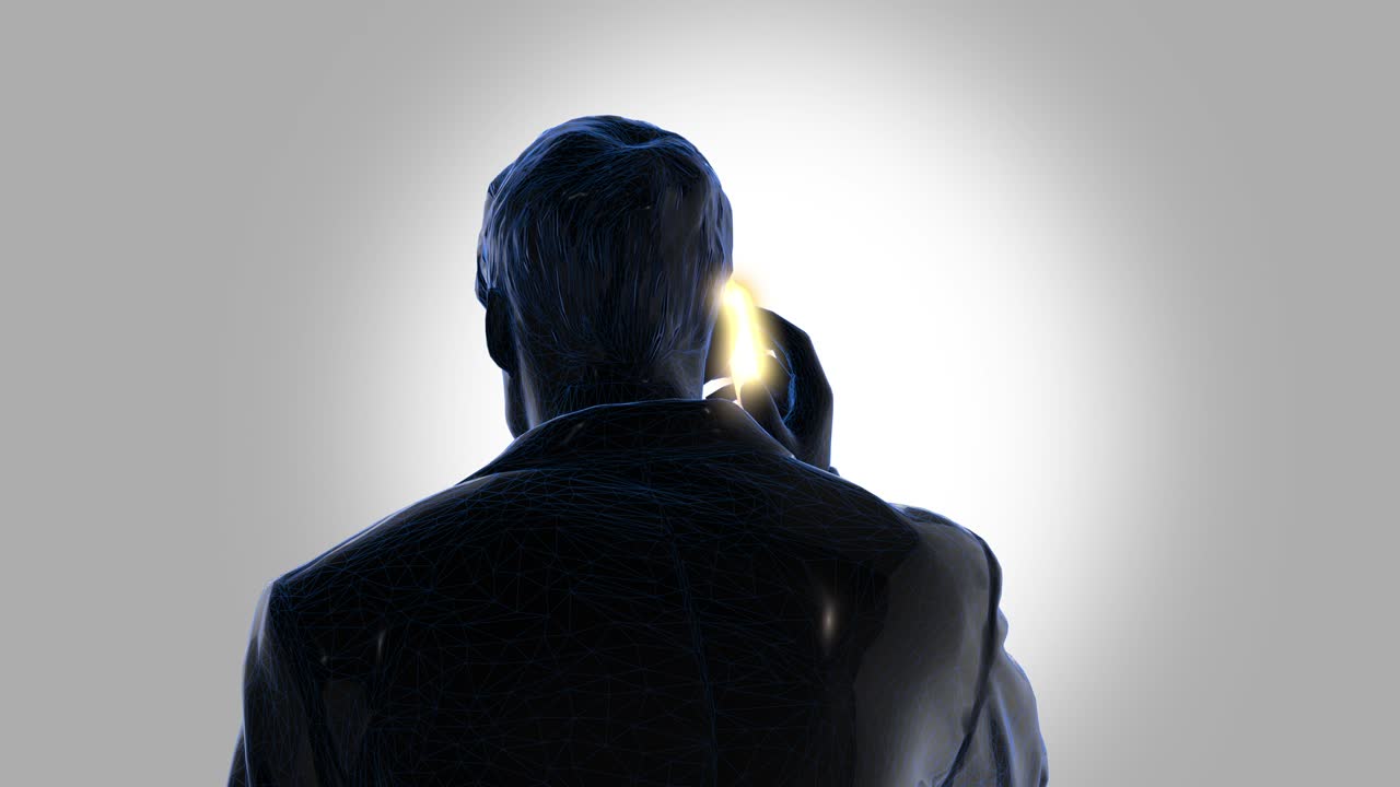 밝은 드폰을 가진 남자 전화 - 색 배경에 회전 루프 세부 사항