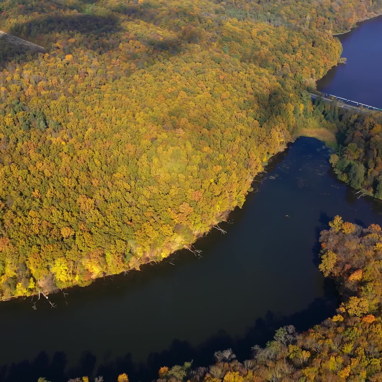 Outdoor seasonal natural scenery. Forest autumn landscapes aerial view