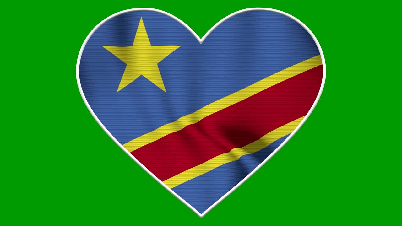 Democratic Republic of Congo Heart Love Flag Loop - Realistic 4K flag waving in the wind. Seamless loop with highly detailed fabric texture
