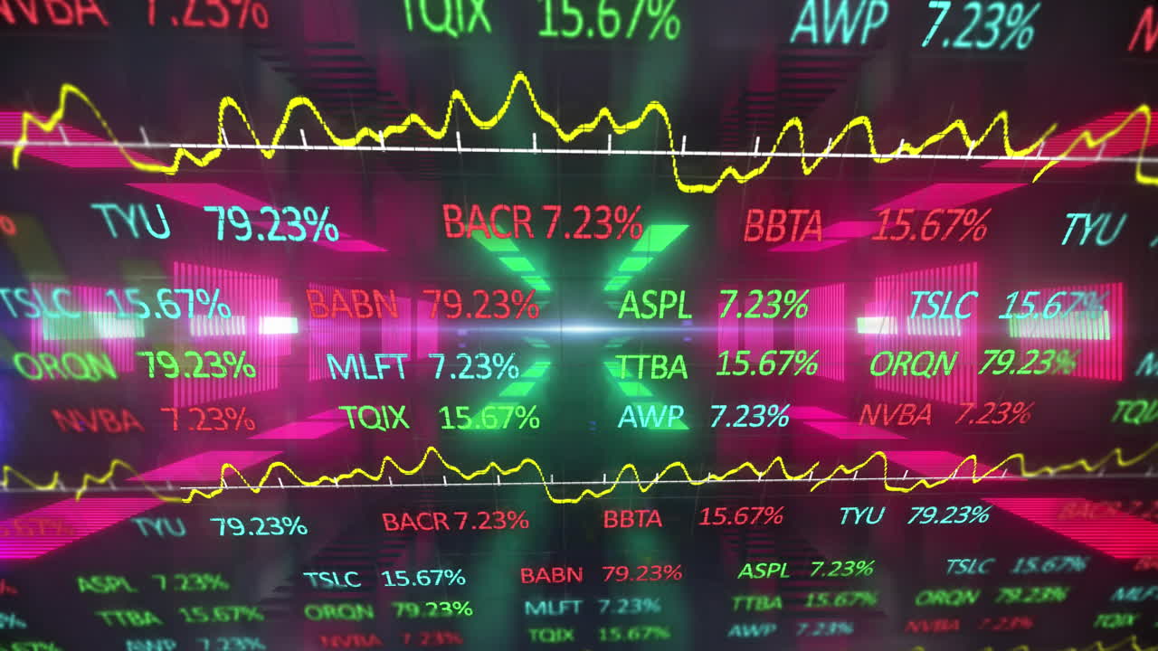 Elaborazione di dati del mercato azionario su un tunnel luminoso