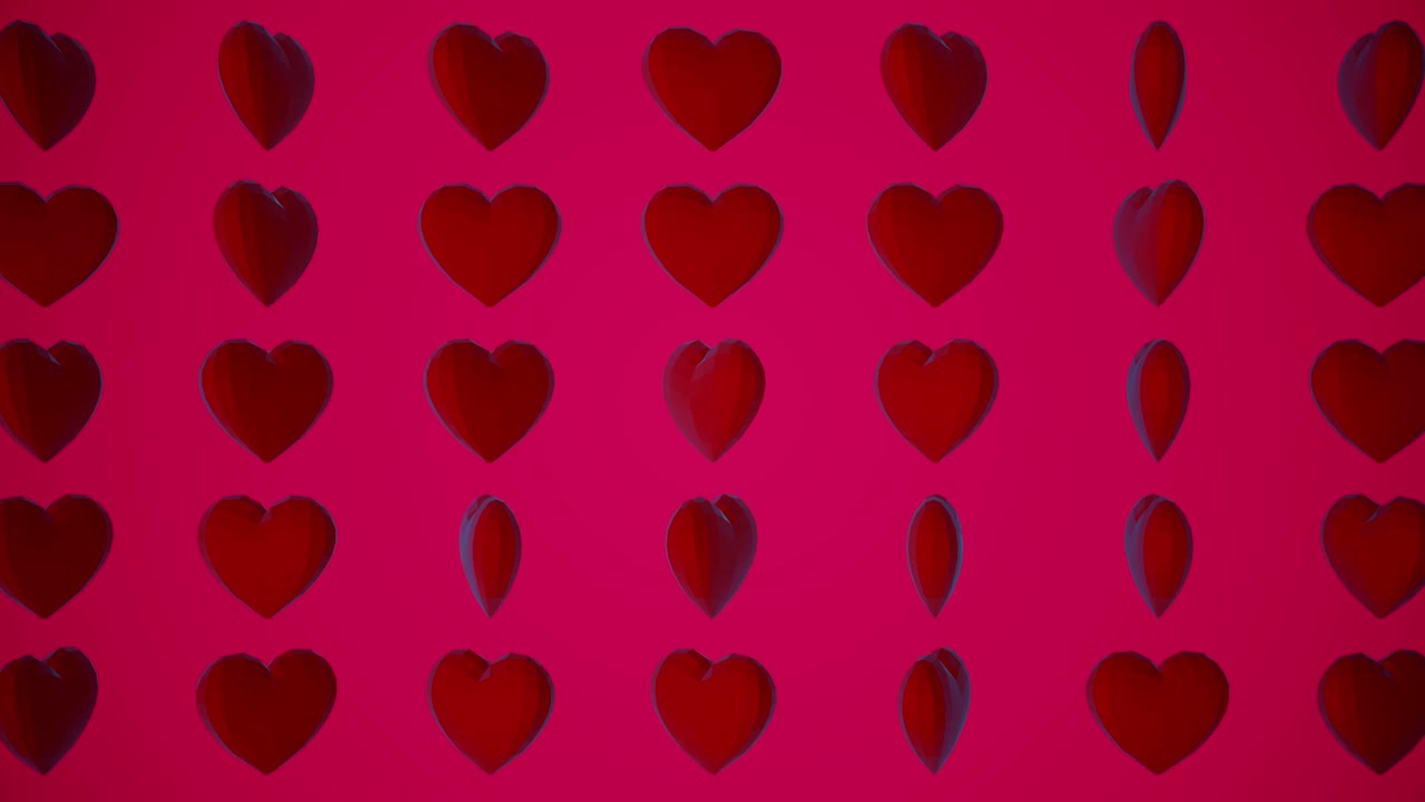 patrón romántico con corazones rojos poligonales. para el evento del día de san valentín. animación de bucle 4k. renderizado en 3d animación bucleable 4k