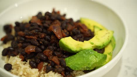 black beans and brown rice with avocado