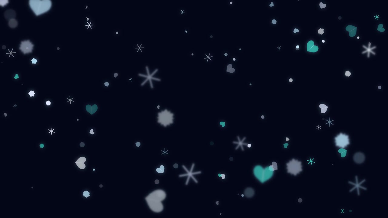 Animated Falling Hearts and Snowflakes on Dark Background