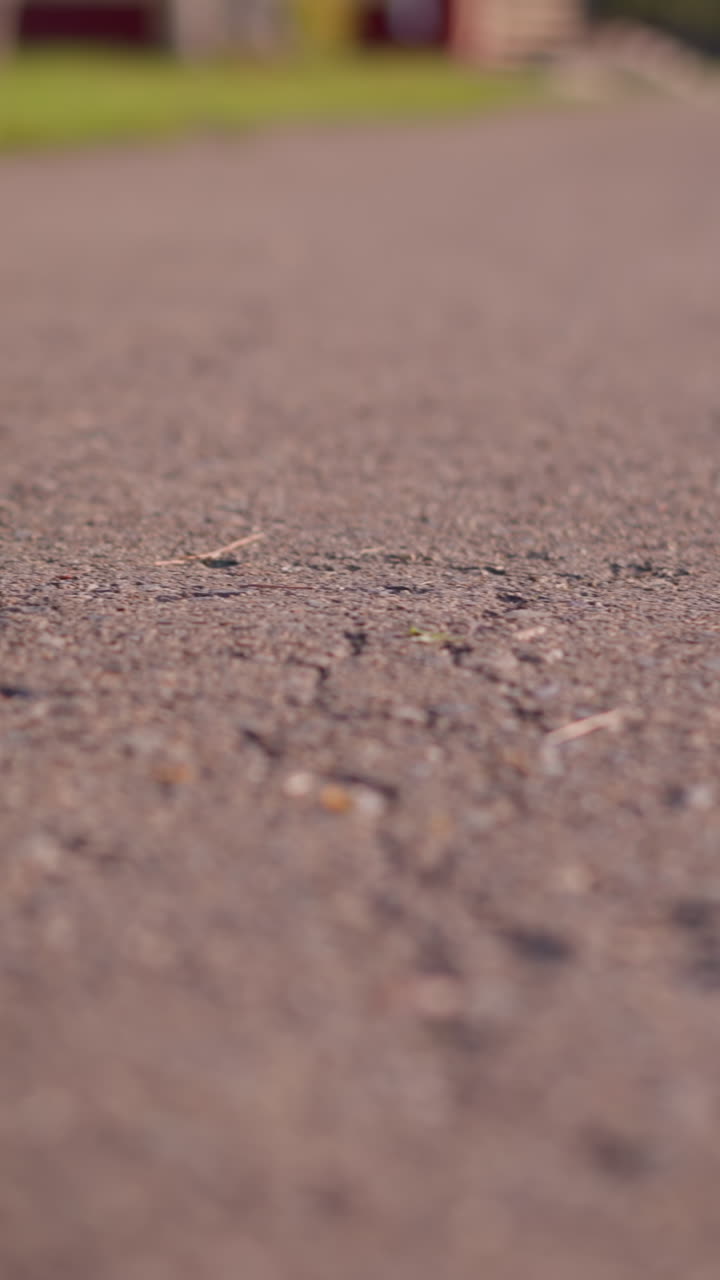 la superficie de la carretera de asfalto agrietada en la cálida luz del sol, mostrando la textura detallada y las imperfecciones en el pavimento, el primer plano enfatiza la carretera áspera y desgastada con un fondo de hierba borroso