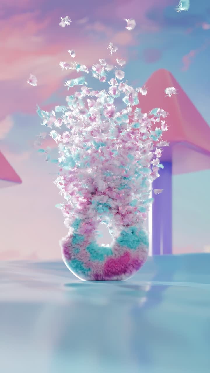 ふわふわしたパステルドーナツが夢のような風景に