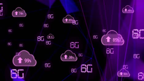 animación de iconos digitales y procesamiento de datos en la interfaz