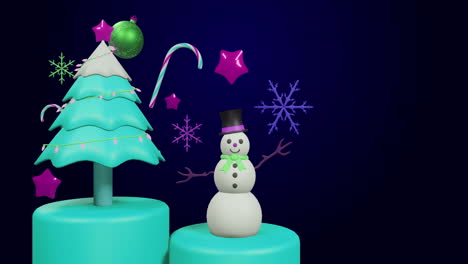 animation of spinning christmas tree and decorations on black background