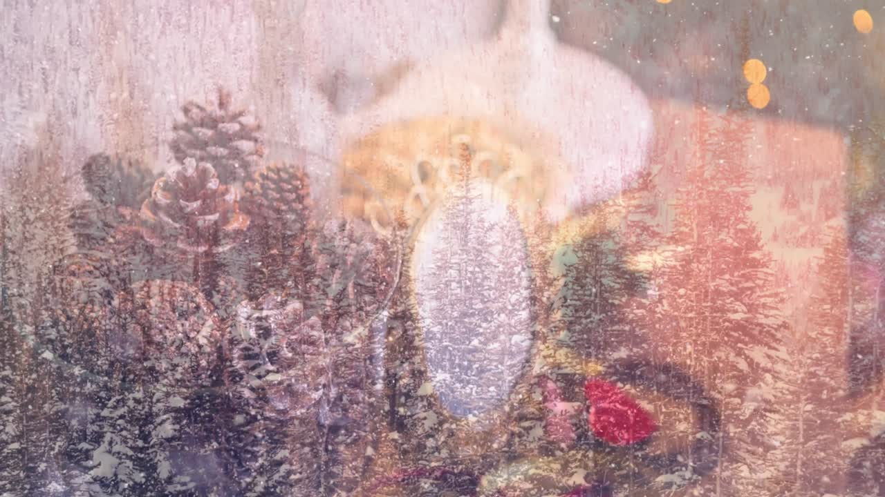 크리스마스 겨울 풍경 위에 눈이 떨어지는 애니메이션