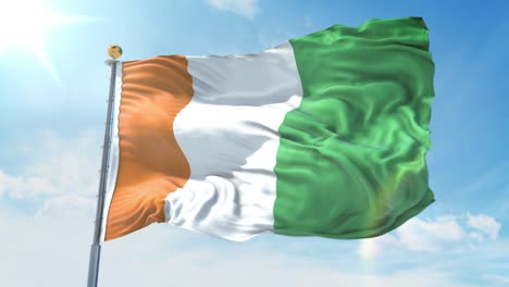 cote d'ivoire flag waving in the wind against deep blue sky. national theme, international concept. 3d render seamless loop 4k