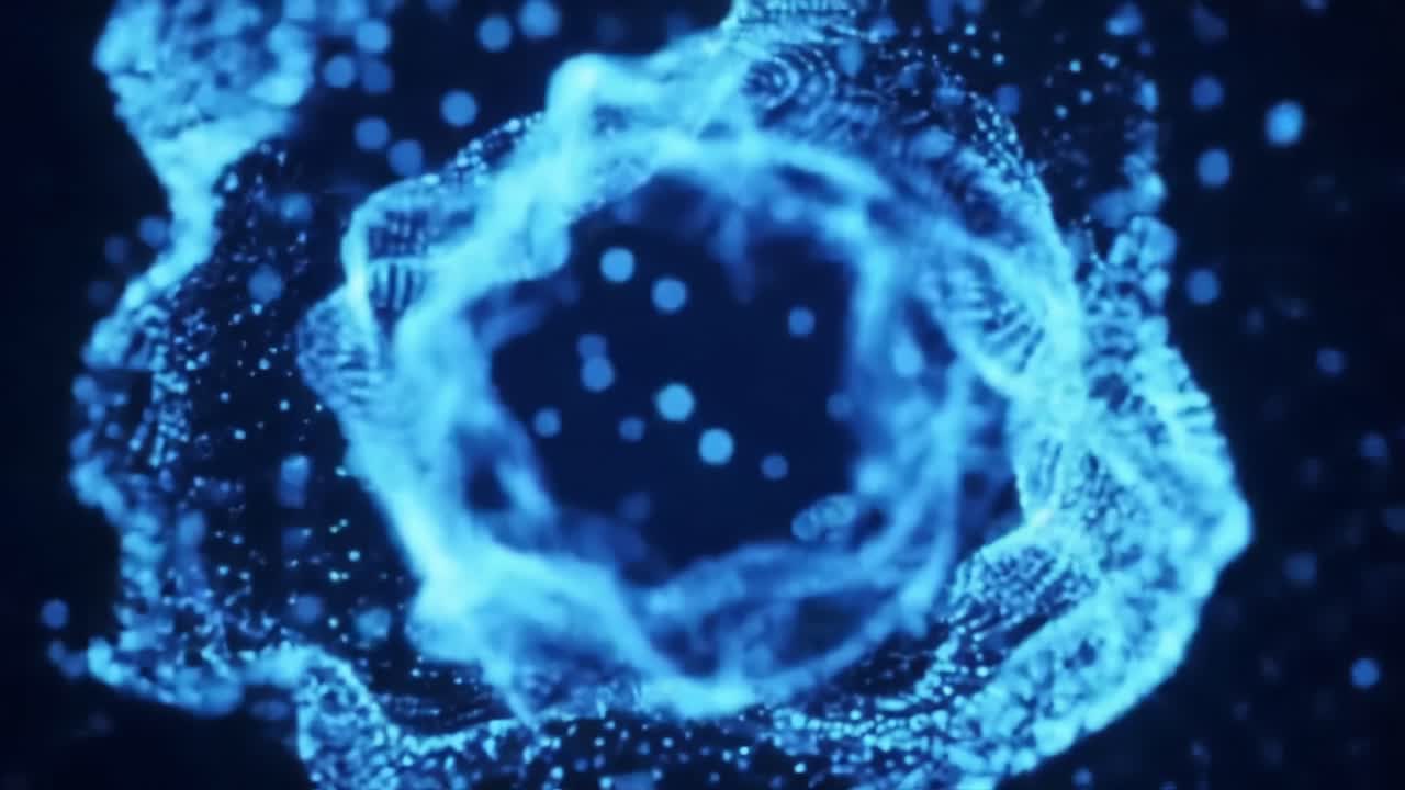 A Mesmerizing Visualization of Blue Particles Forming a Dynamic Vortex in a Dark Background, Showcasing the Beauty of Abstract Light Energy and Motion