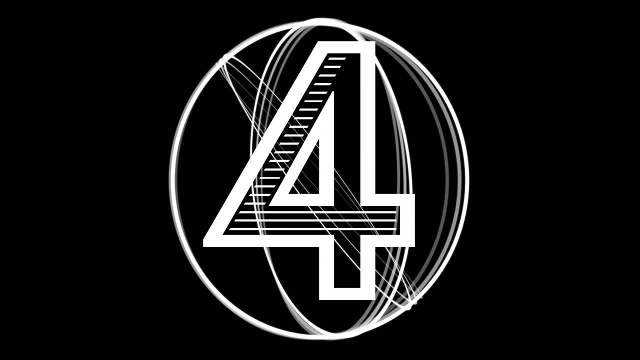 Number 5 with geometric shapes animation on black background