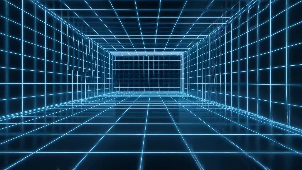Abstract Blue Neon Grid Tunnel Moving Forward in Cyberspace