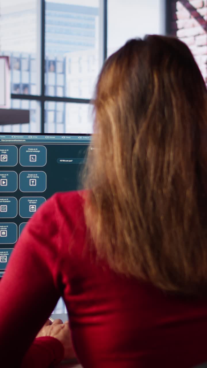 Vertical Video Online interaction with an AI chatbot system on a desktop setup