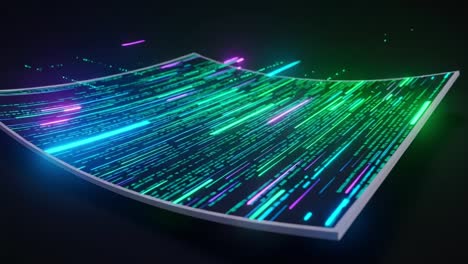 dynamic abstract visualization of flowing data streams emitting vibrant light patterns against a dark background in a digital environment