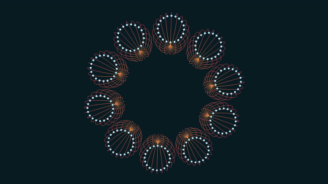 Illustrazione di fiore futuristico con punti e linee su sfumatura nera