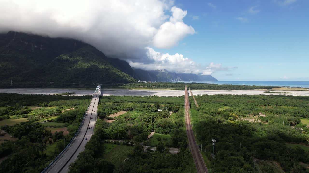 Aerial view of Xincheng Township in Hualien County, Taiwan, entrance to the beautiful Taroko National Park on the east coast of the Island of Taiwan