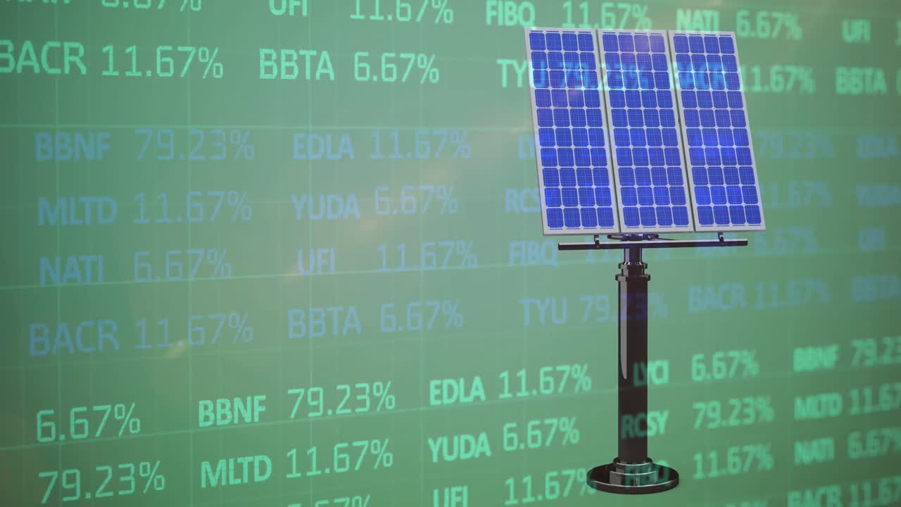 태양 전지 패널과 풍경에 대한 금융 데이터 처리 애니메이션