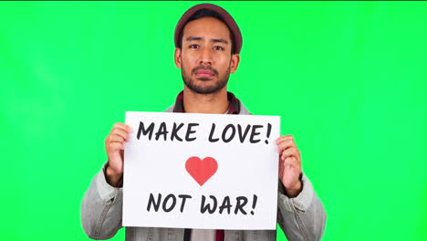 Asiatischer-Mann,-Plakatwand-Und-Liebe-Auf-Grünem-Bildschirm