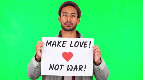 asian man, billboard and love on green screen