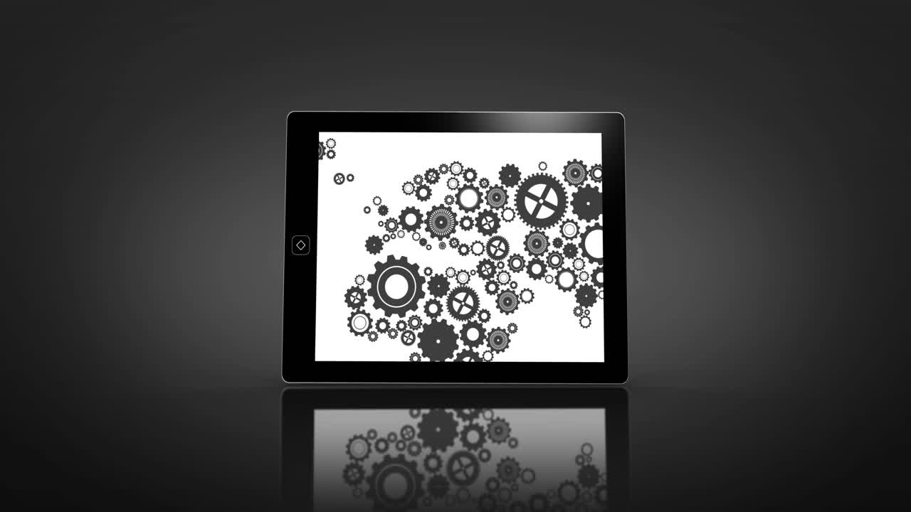 montaje de tierra hecha de engranajes y ruedas mostrado en diferentes pantallas de medios